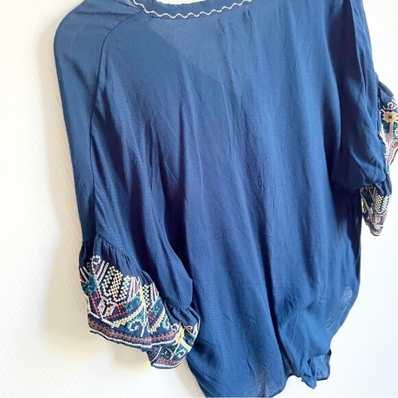 Max Studio Boho Ruffle Sleeve Embroidered Button Down Blouse Small - Picture 6 of 11